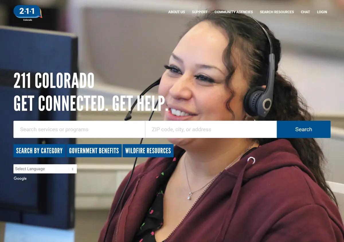 The 211 Colorado homepage.