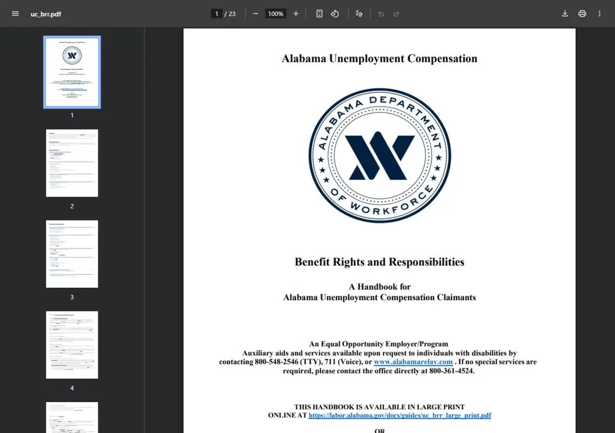 The Alabama unemployment benefit rights brochure.