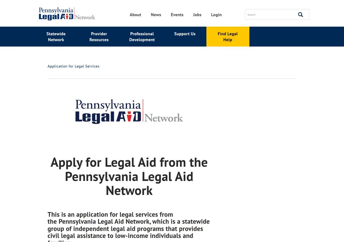 The Pennsylvania Legal Aid Network's statewide apply-for-legal-aid page.