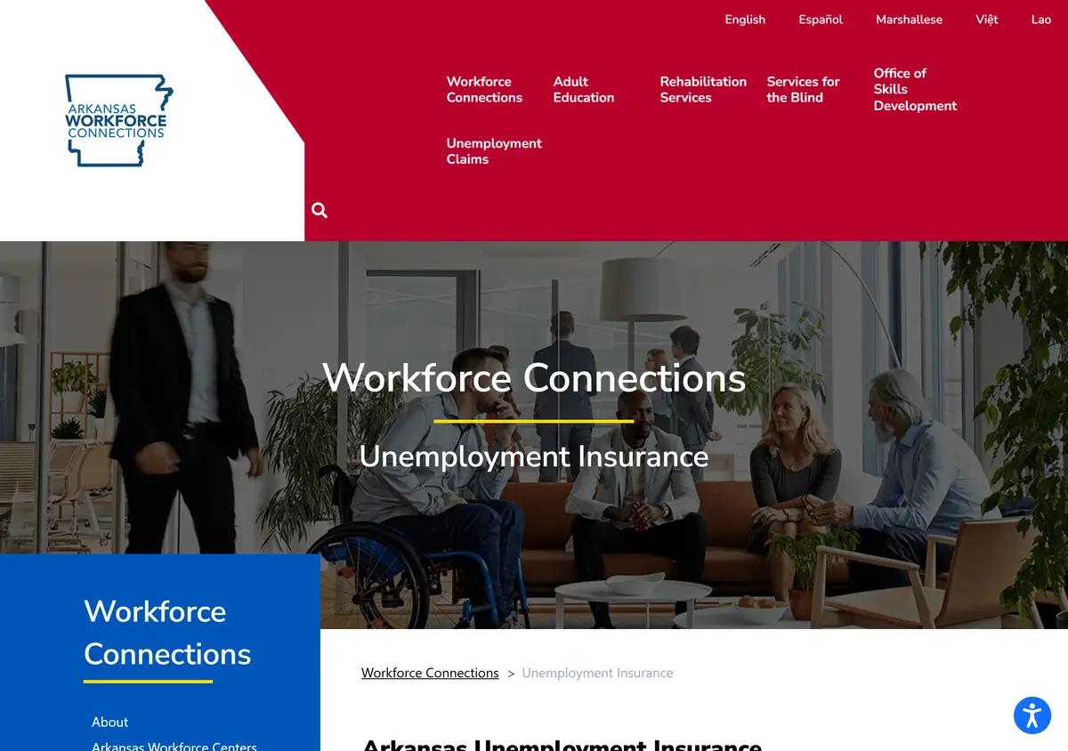 The Arkansas Division of Workforce Services unemployment page.