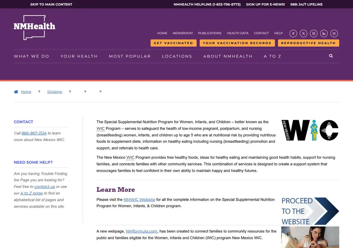 The New Mexico Department of Health WIC page.