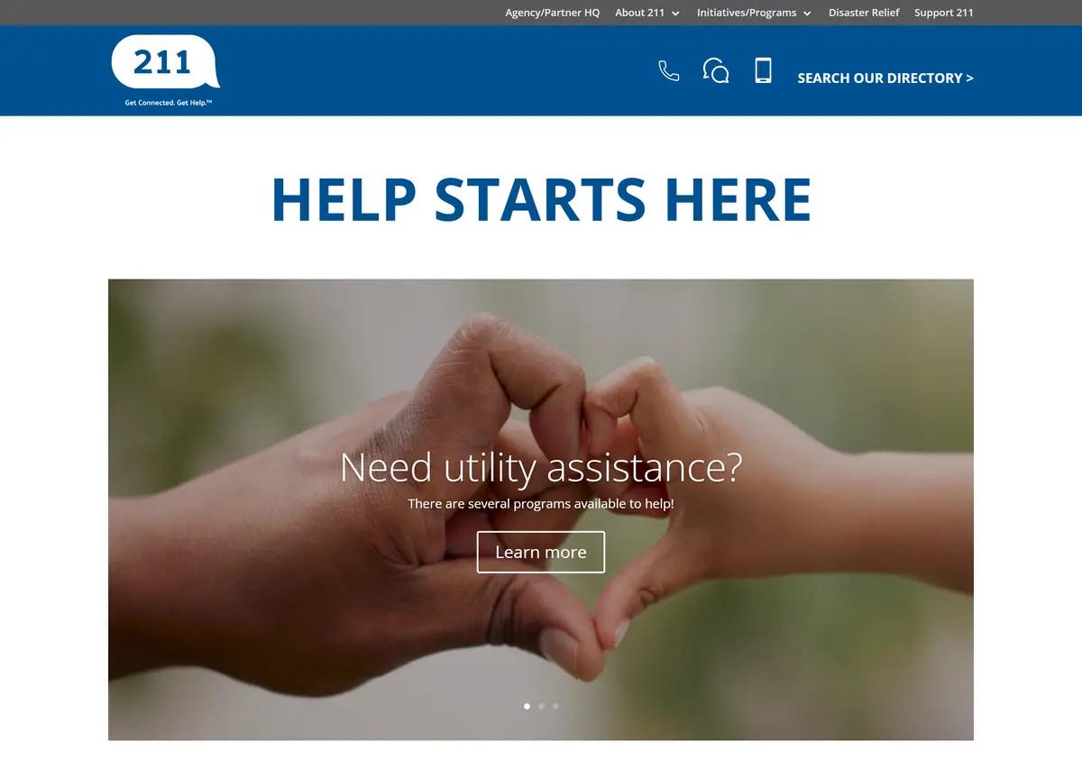 The 211helps.org homepage and resource search.