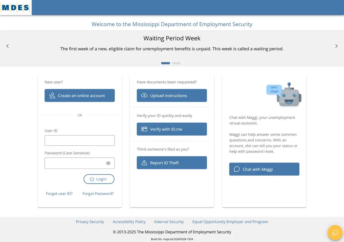 The Mississippi ReEmployMS claimant portal.