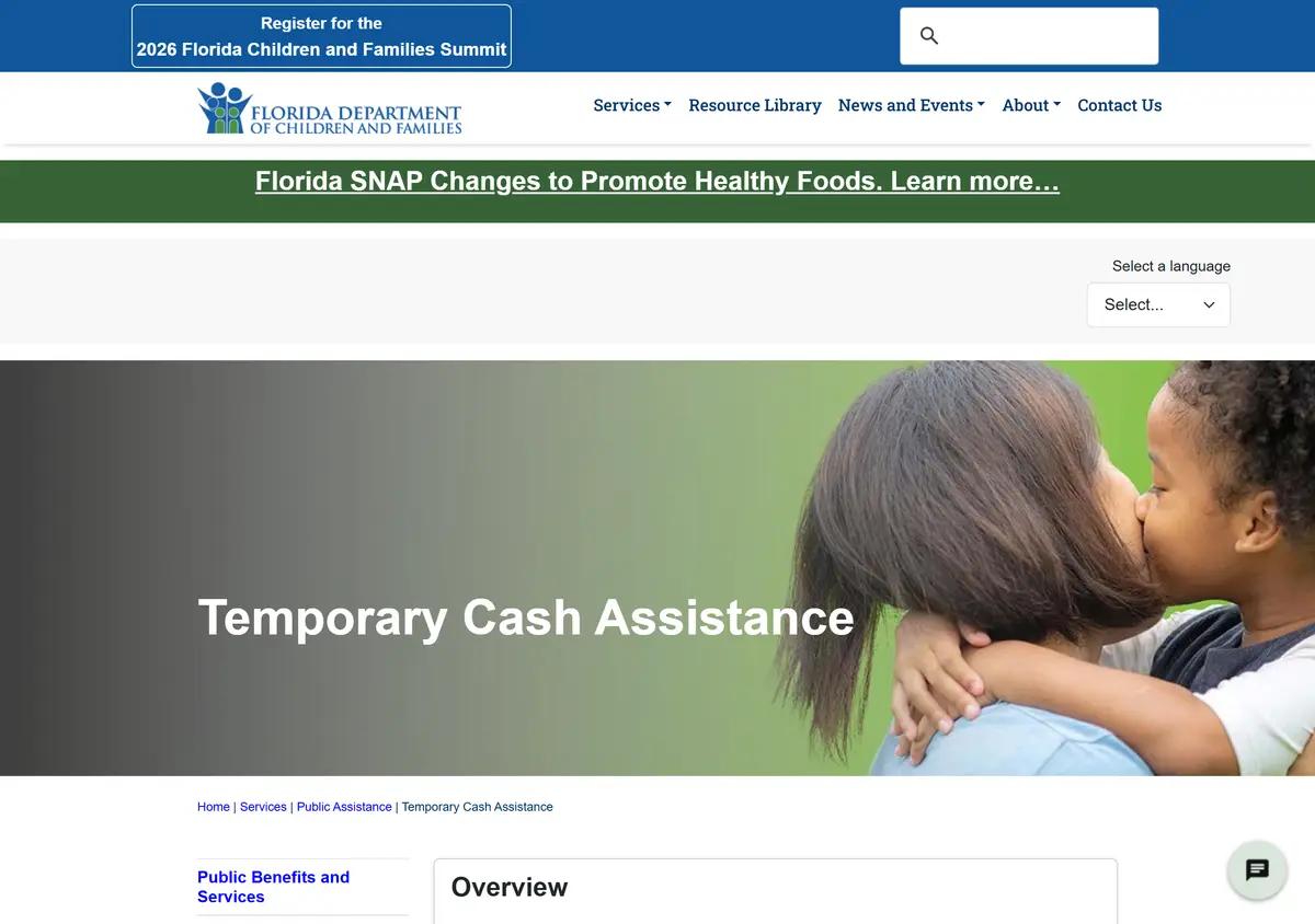 The Florida Temporary Cash Assistance page.