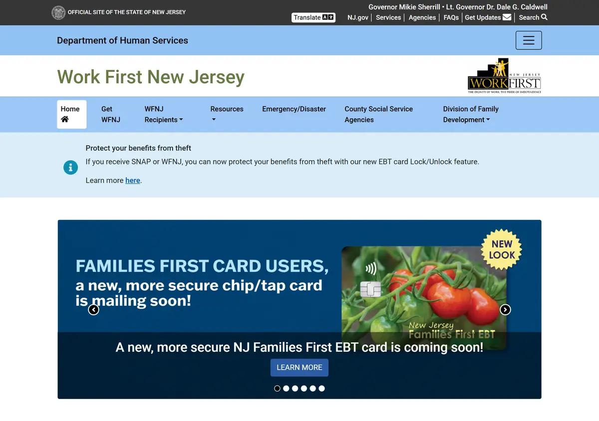 The WorkFirst New Jersey program page.