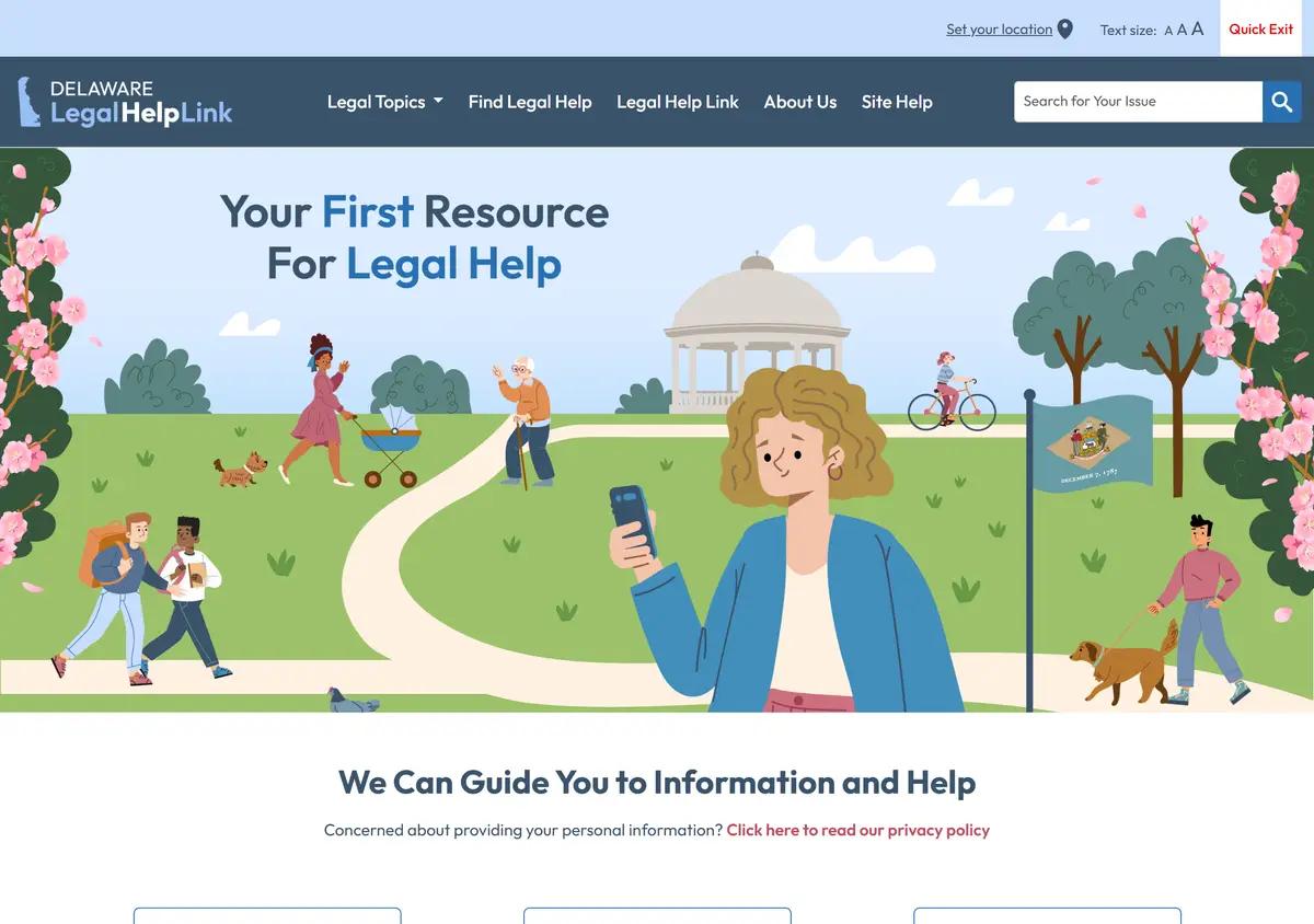 The Delaware Legal Help Link homepage.