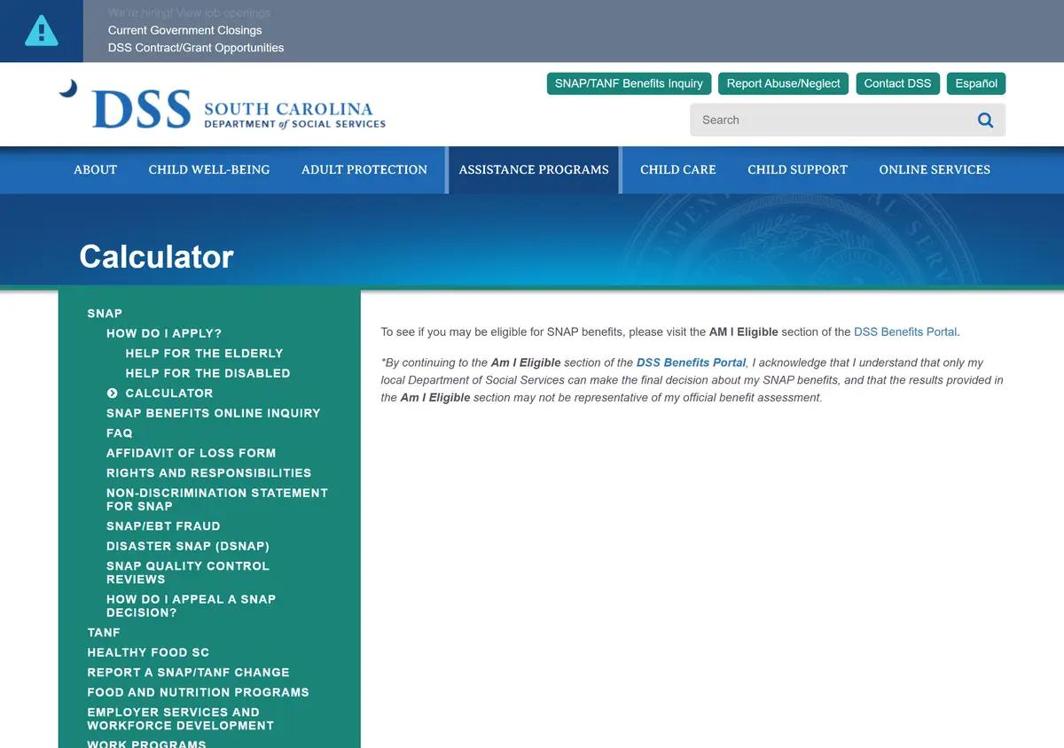 The DSS Am I Eligible pre-screening calculator.
