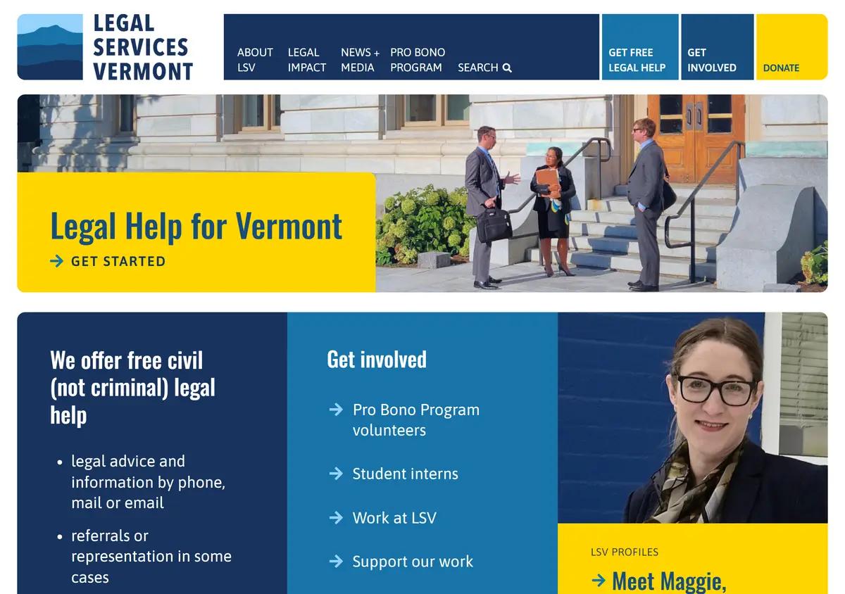 The Legal Services Vermont homepage.