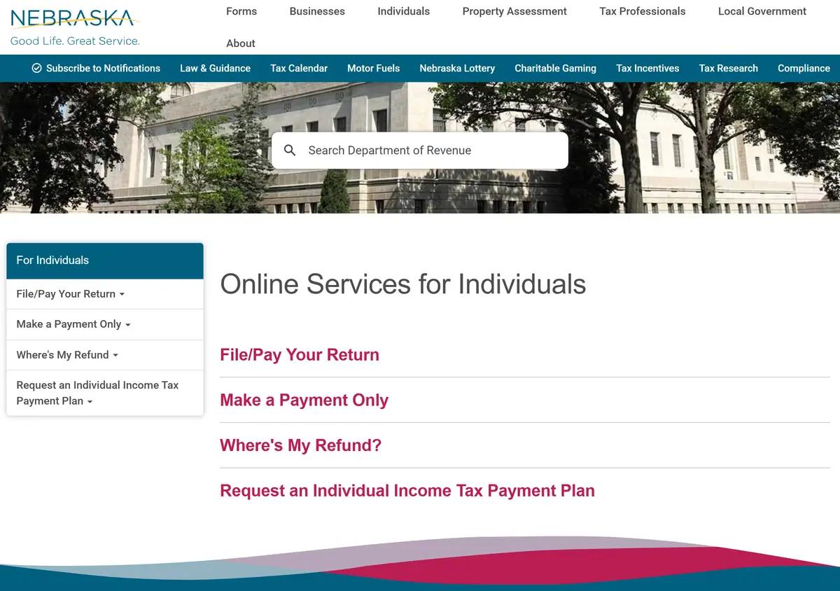 The Nebraska Department of Revenue individuals page.