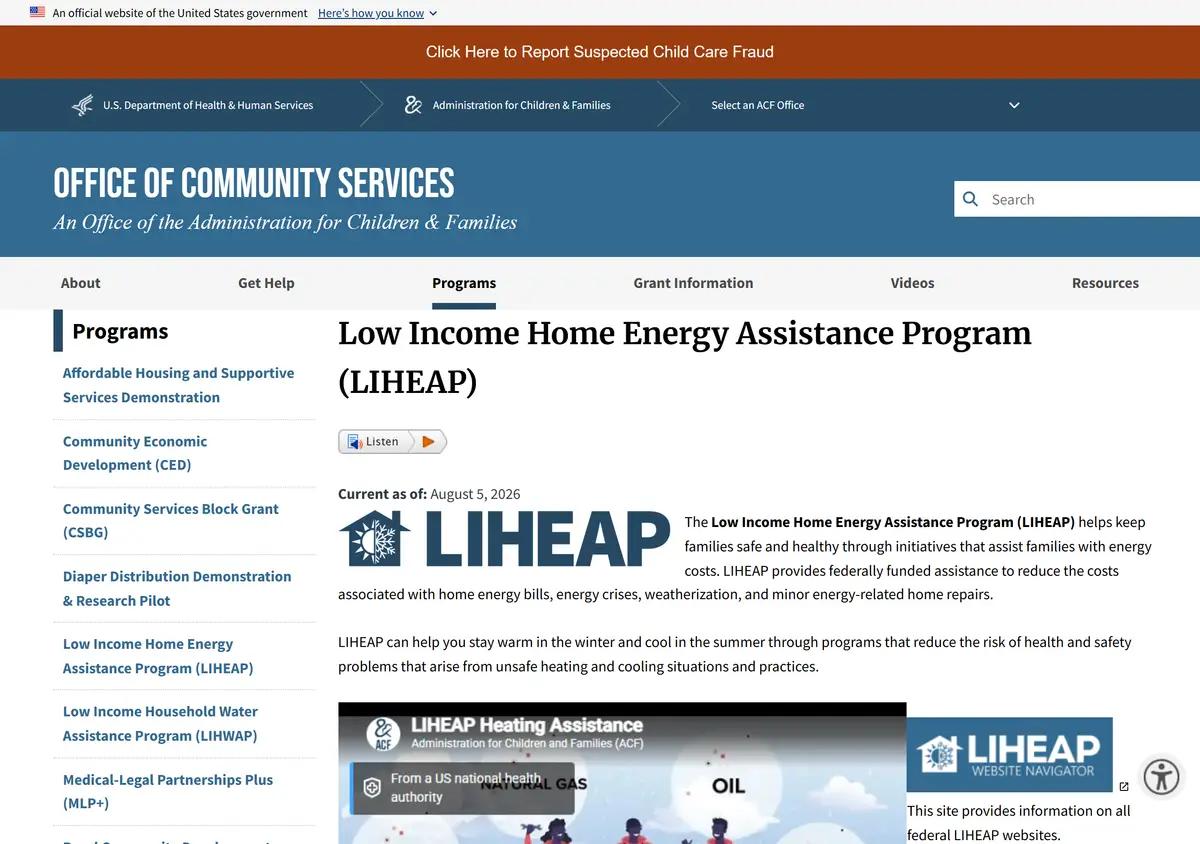 The federal LIHEAP program page.