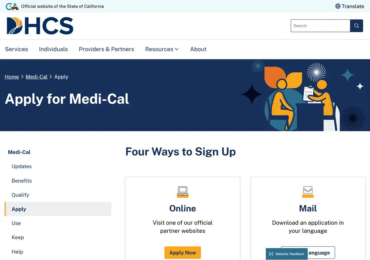 The Medi-Cal how-to-apply page.