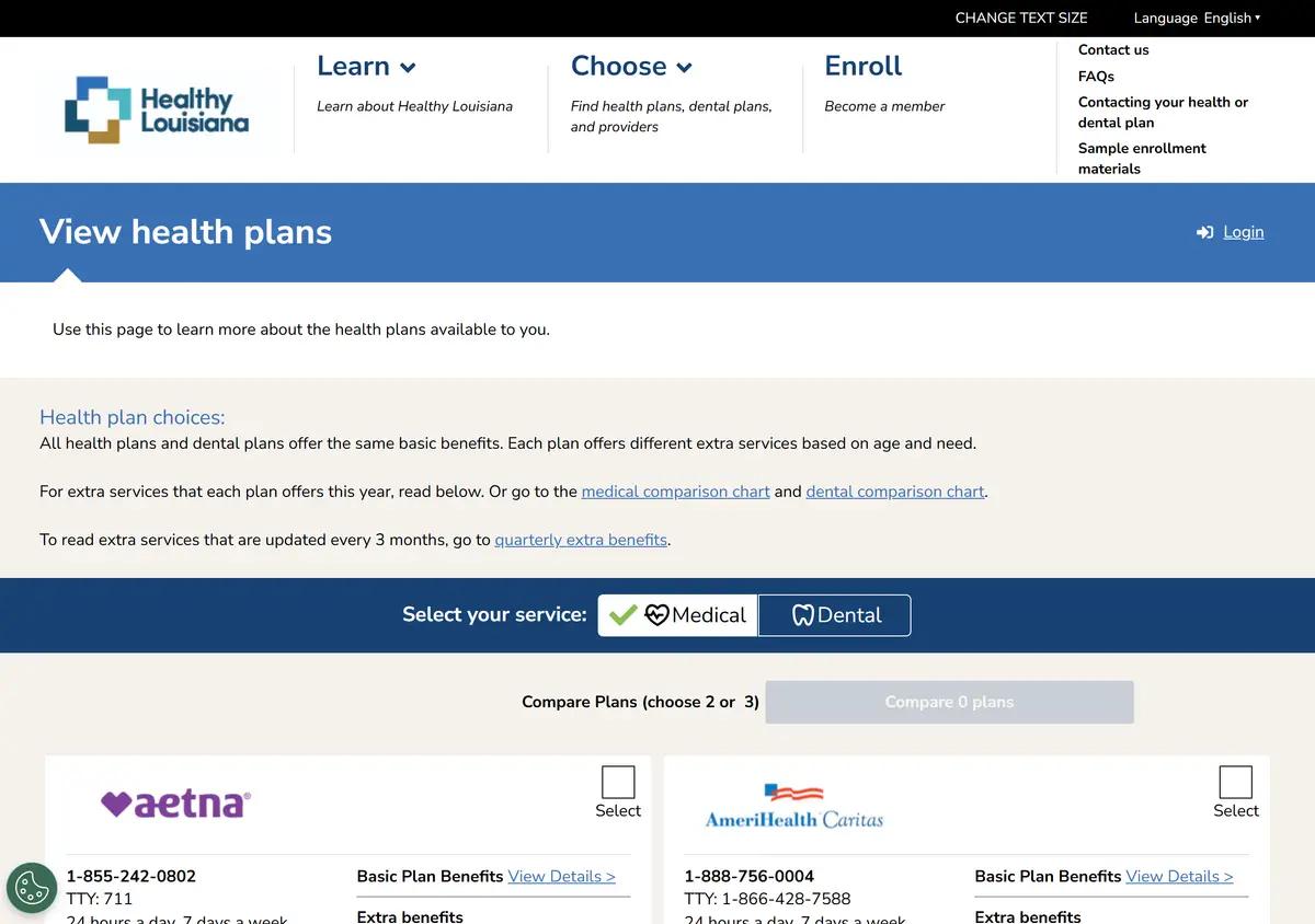 The myPlan Healthy Louisiana plan comparison tool.