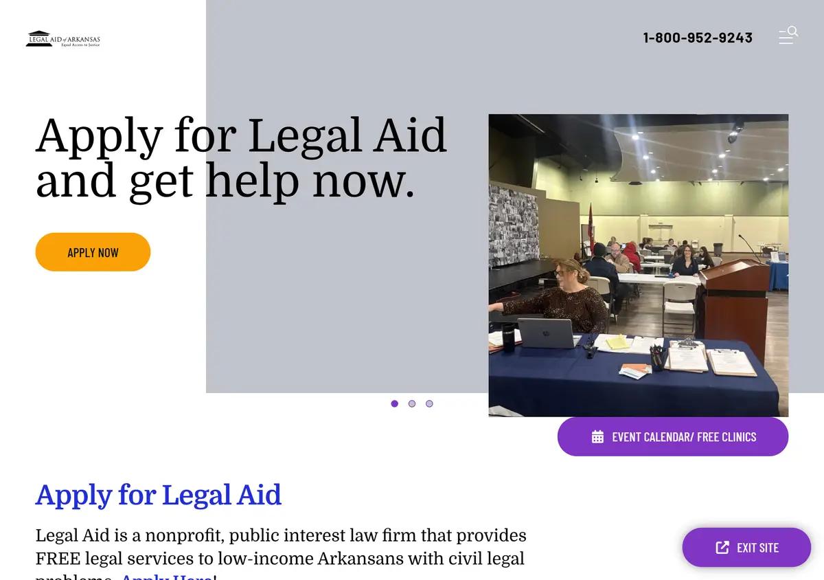 The Legal Aid of Arkansas homepage.