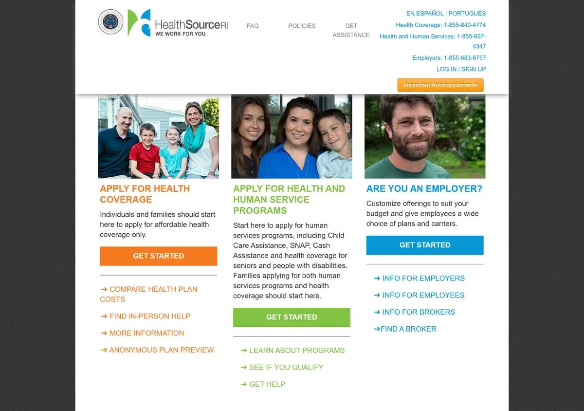 The HealthyRhode benefits portal home page.