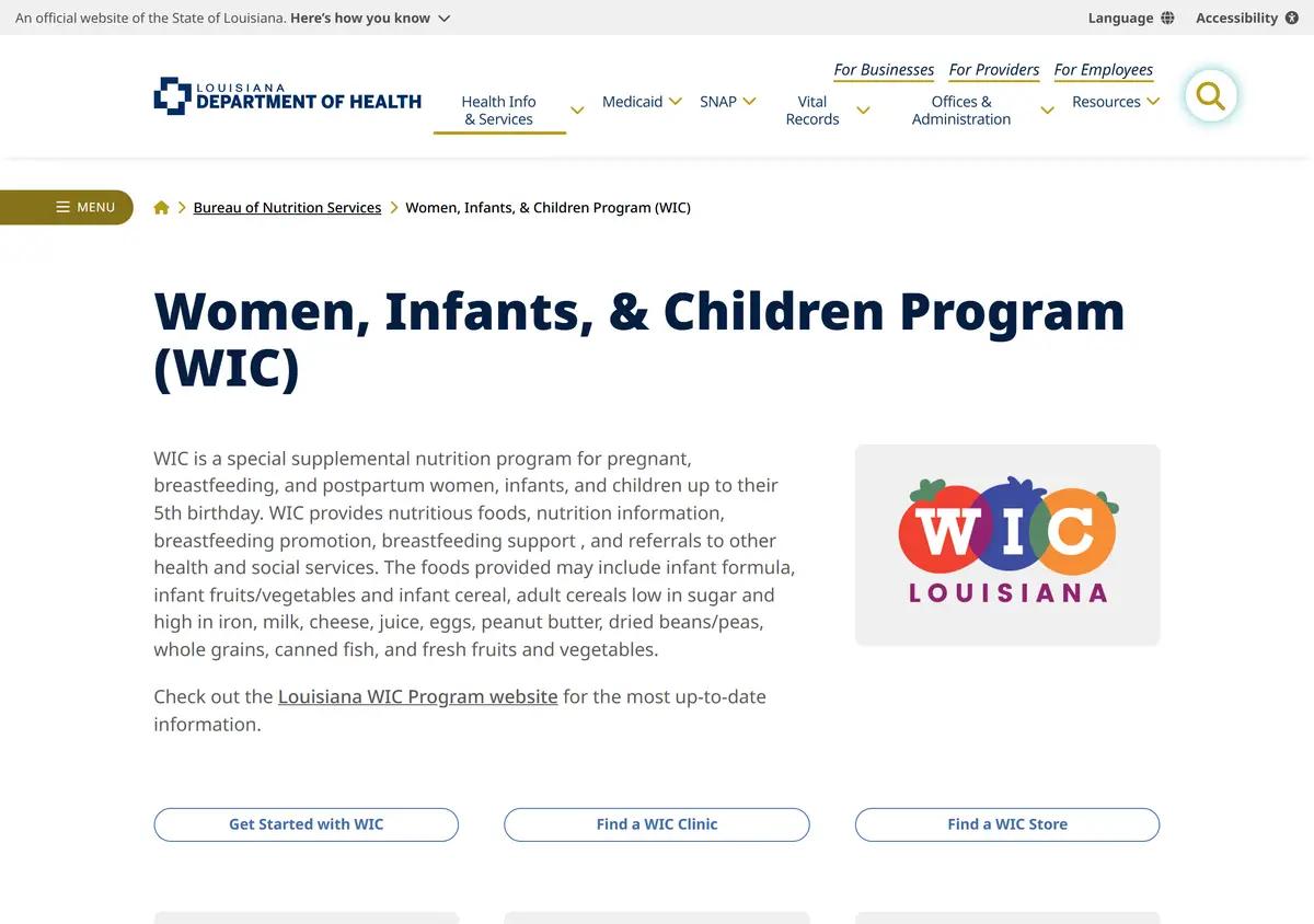 The Louisiana LDH WIC program page.
