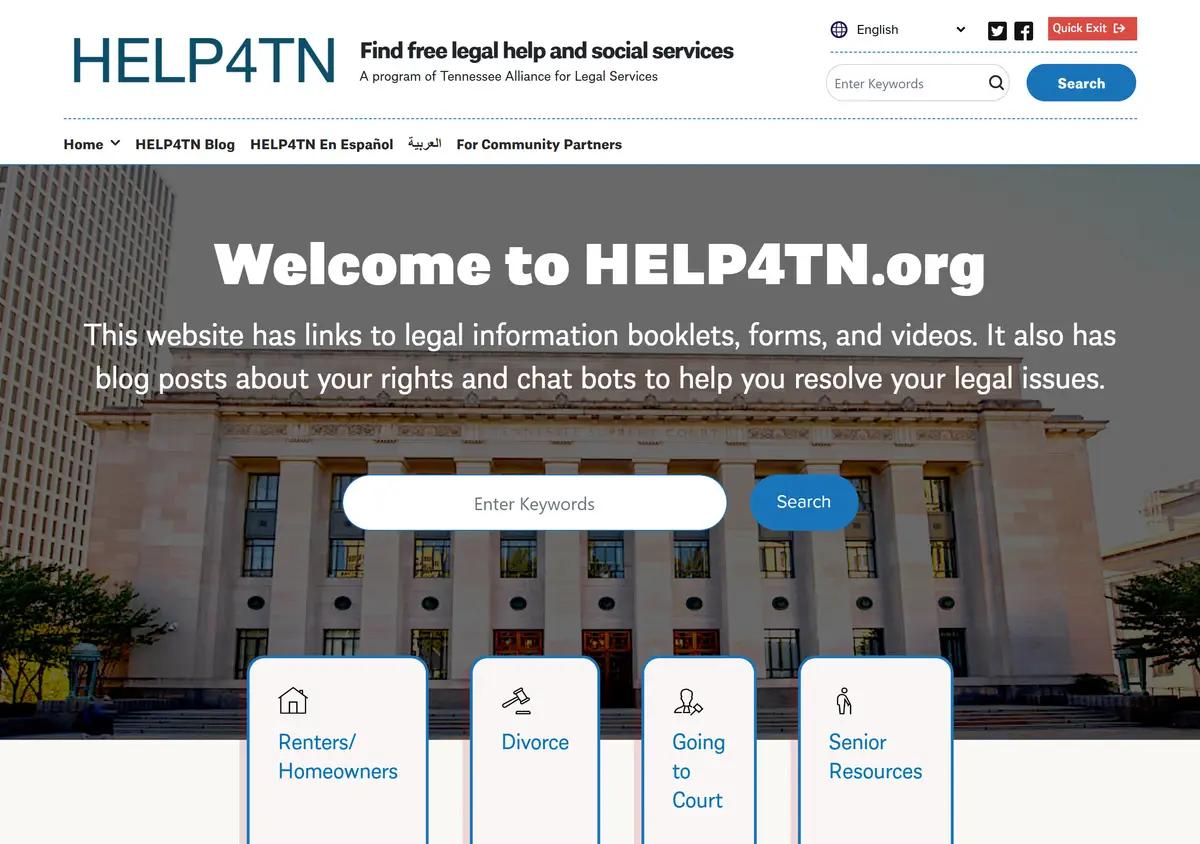 The Help4TN legal aid homepage.