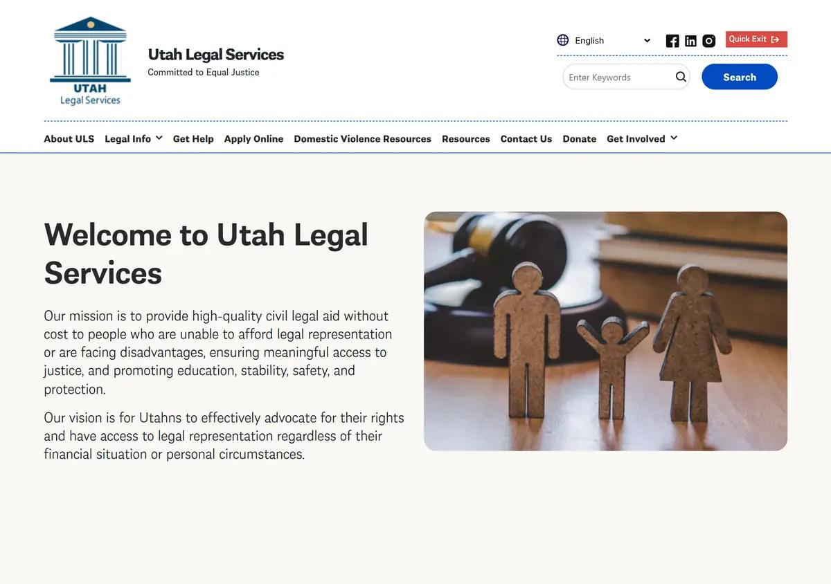 The Utah Legal Services homepage.