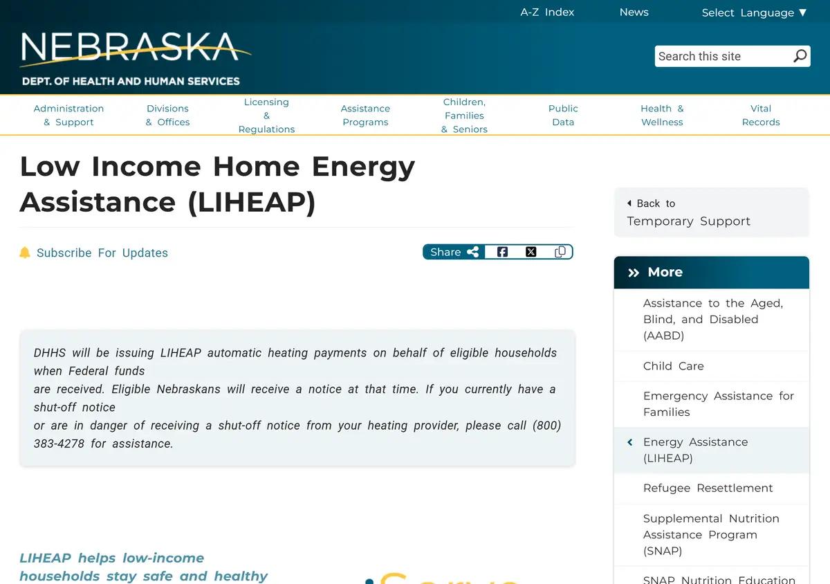 The Nebraska DHHS Energy Assistance page.