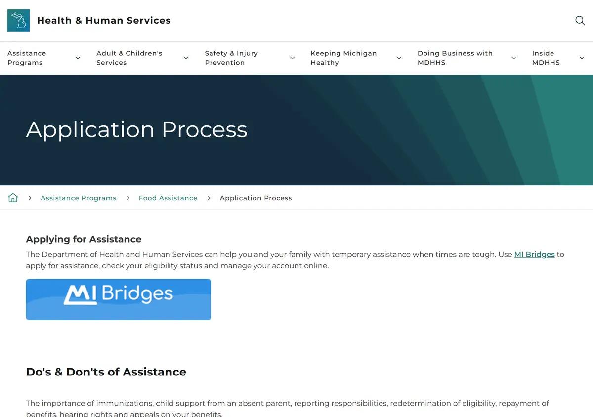 The MDHHS Food Assistance Program page.