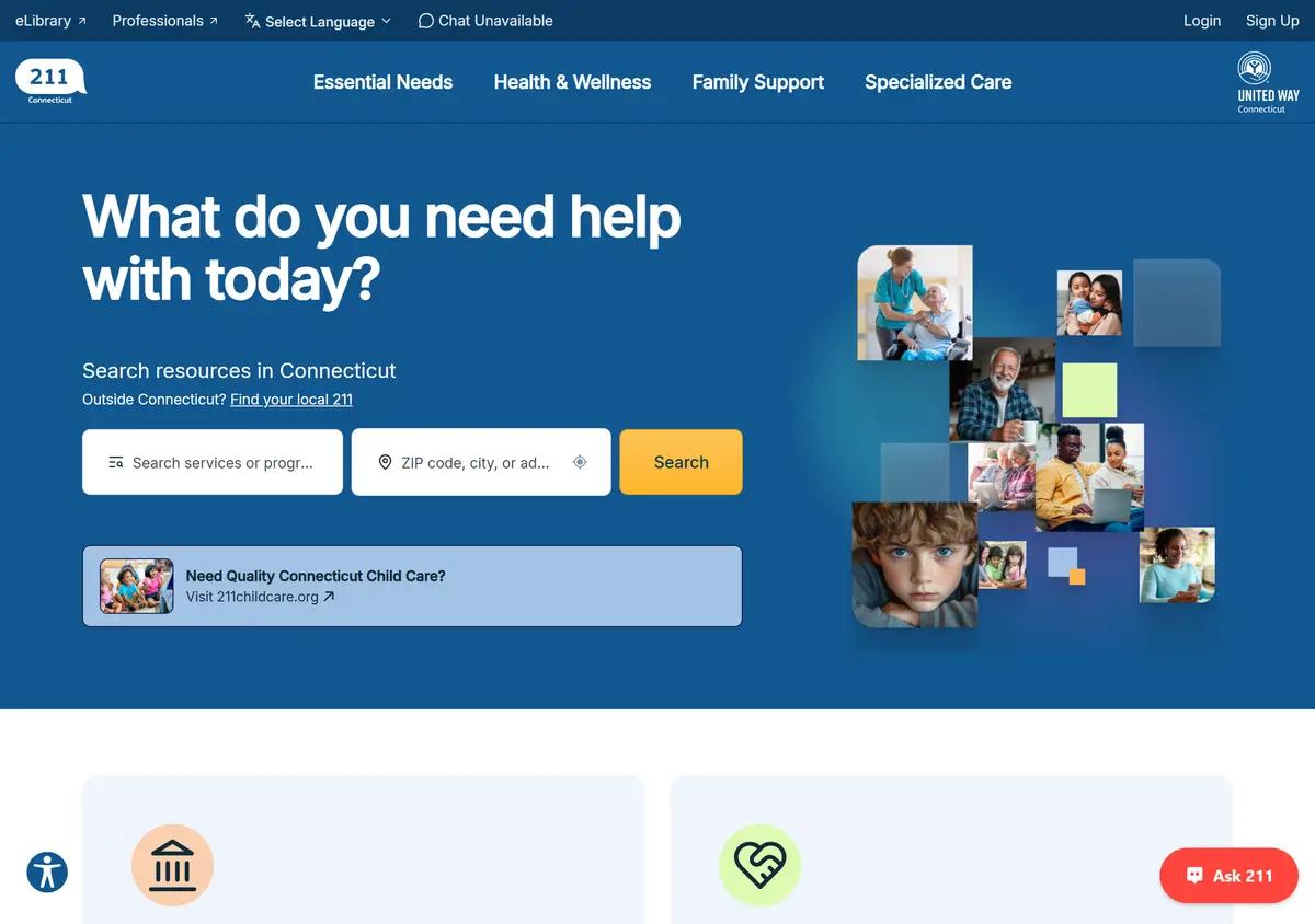 The 211 Connecticut homepage.