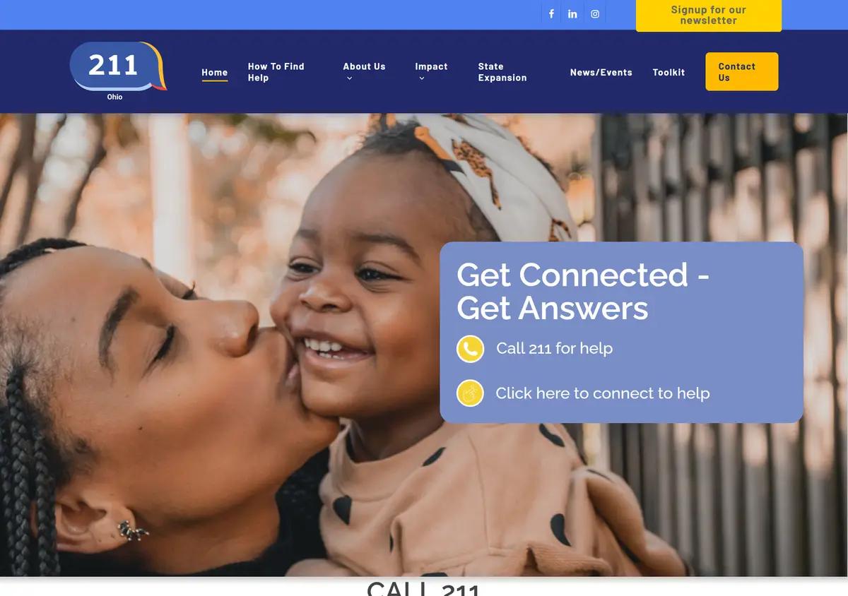The Ohio 211 homepage at ohio211.org.