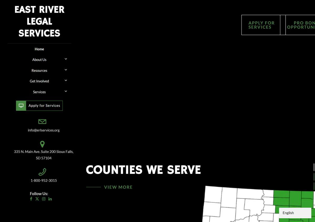The East River Legal Services homepage.