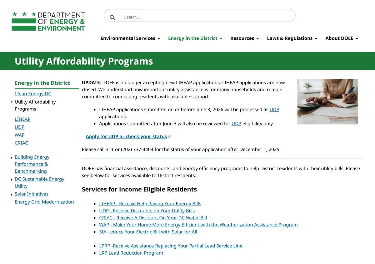 The DOEE energy assistance overview page.