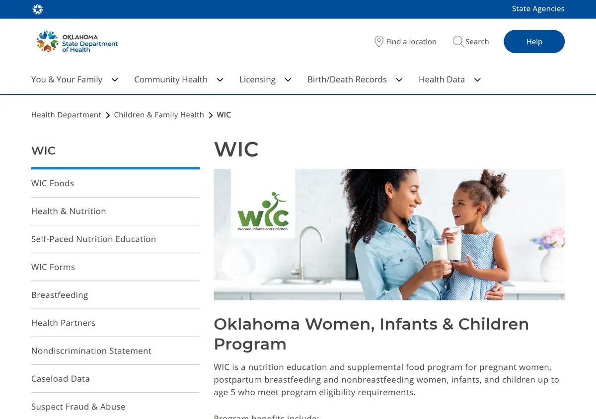 The Oklahoma State Department of Health WIC page.