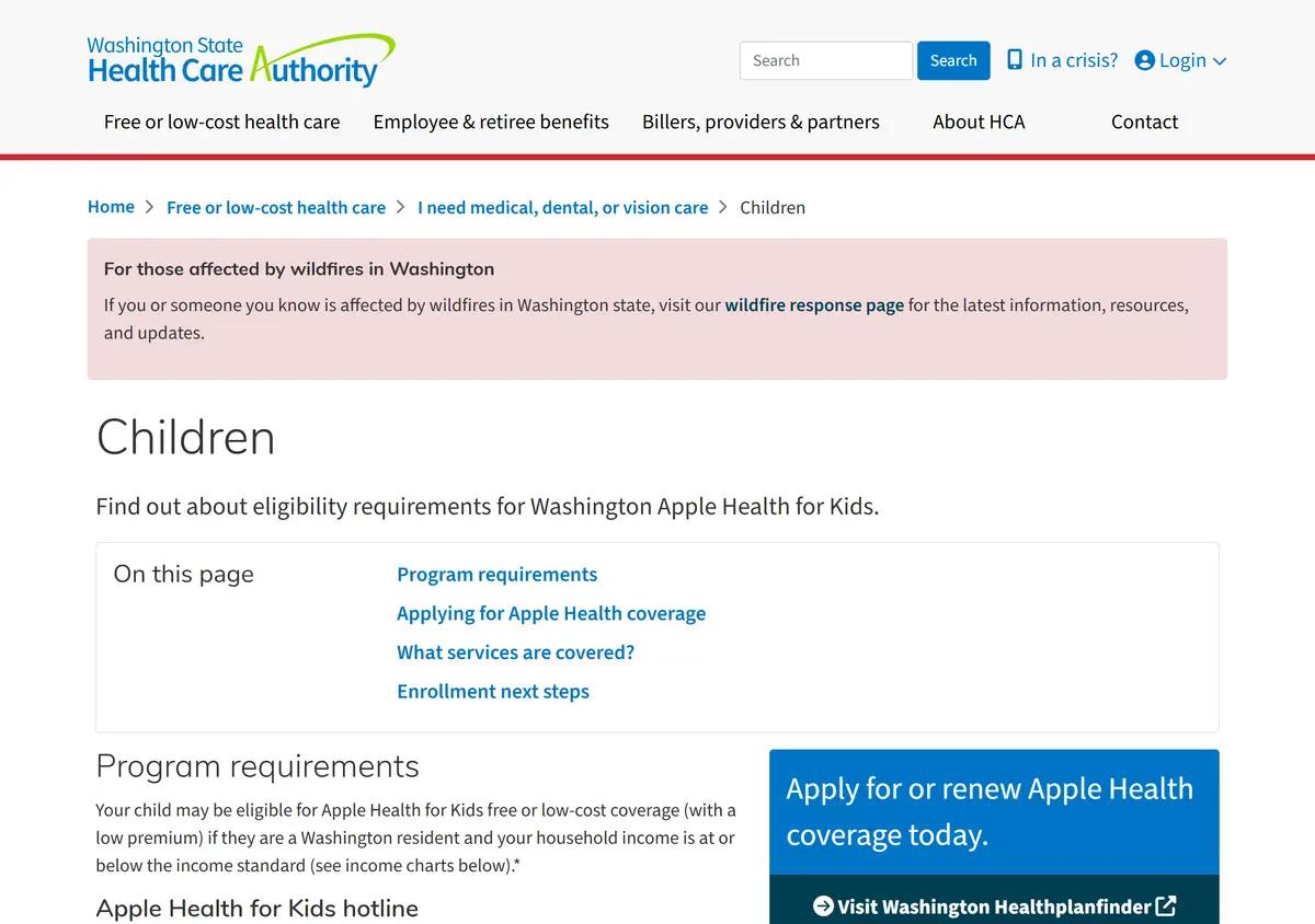The Apple Health for Kids page with free and premium tier charts.