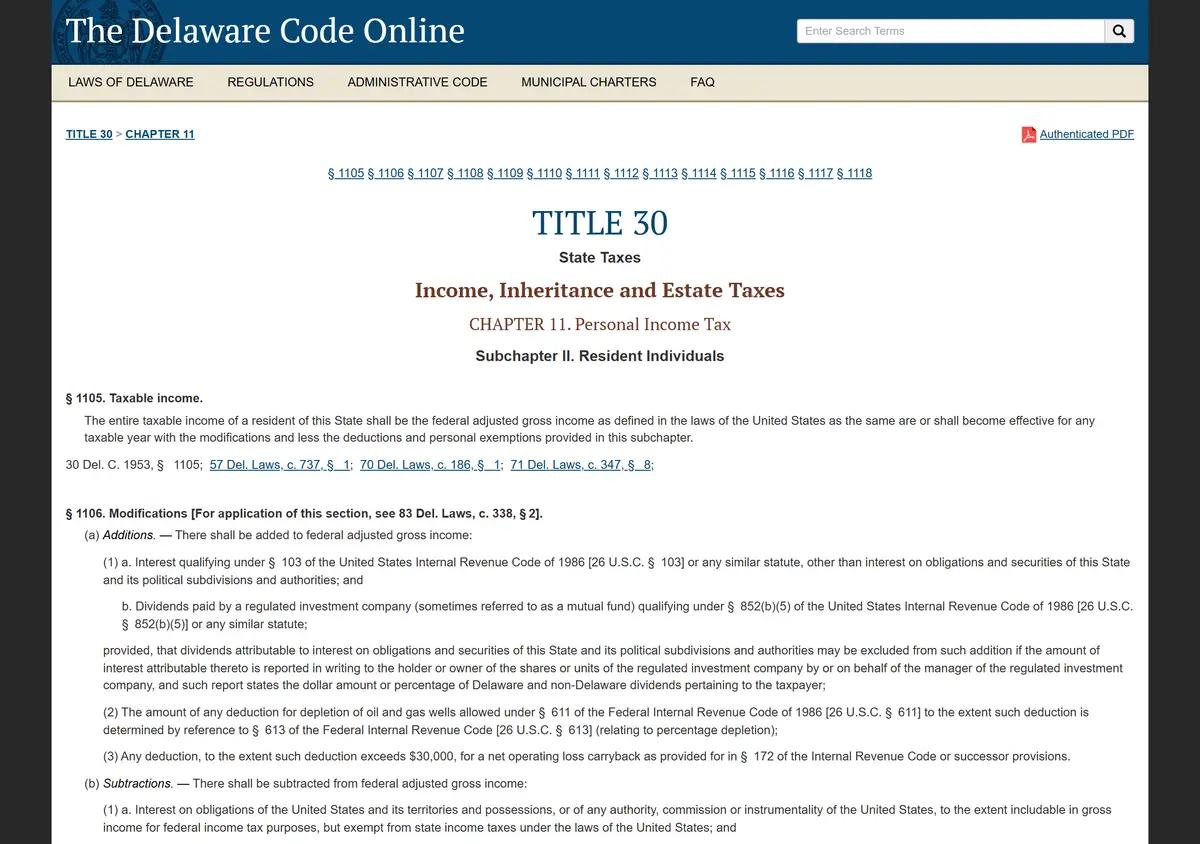 The Delaware Code section on the Earned Income Tax Credit.