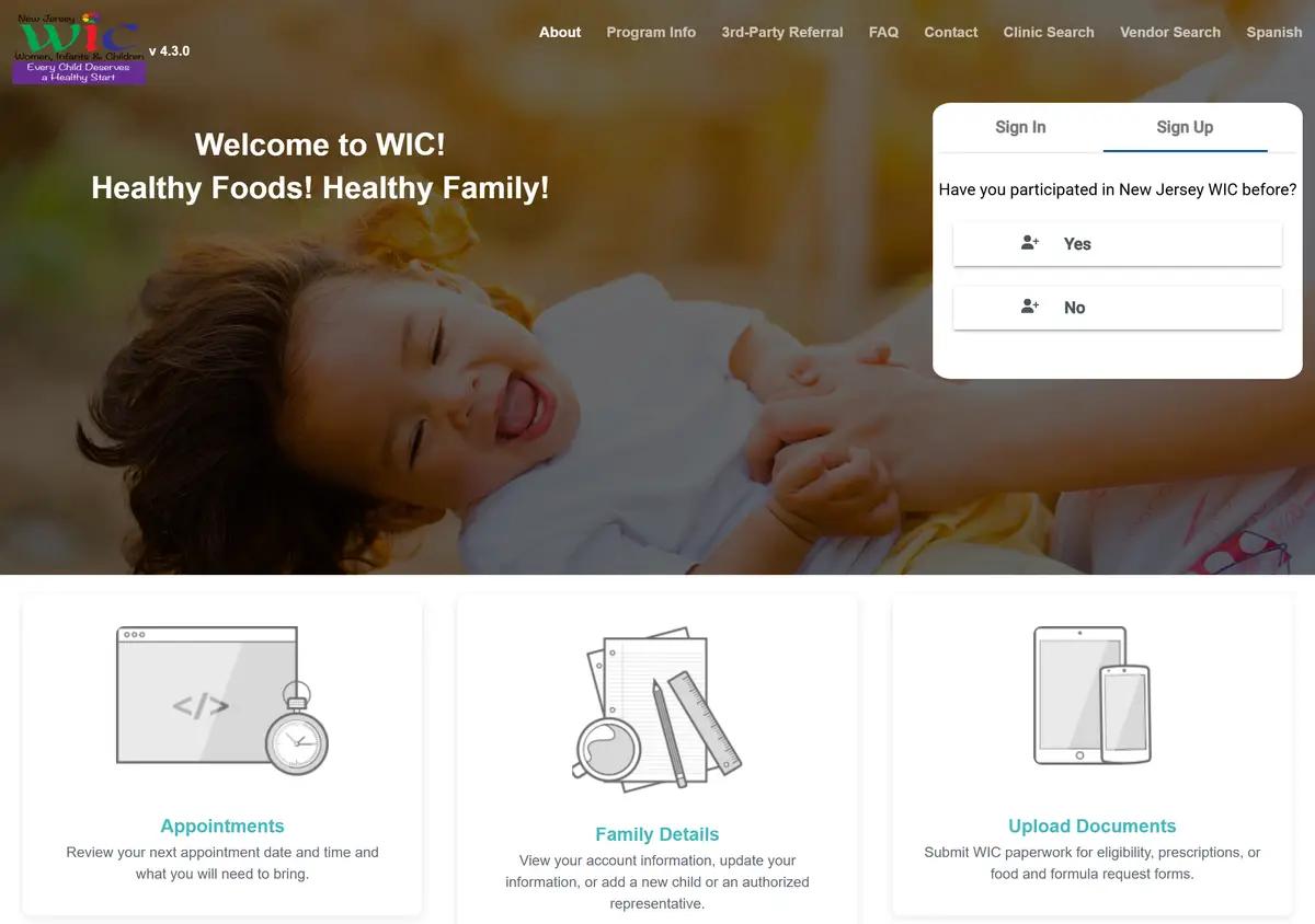 The WIC Participant Portal with the pre-screening.