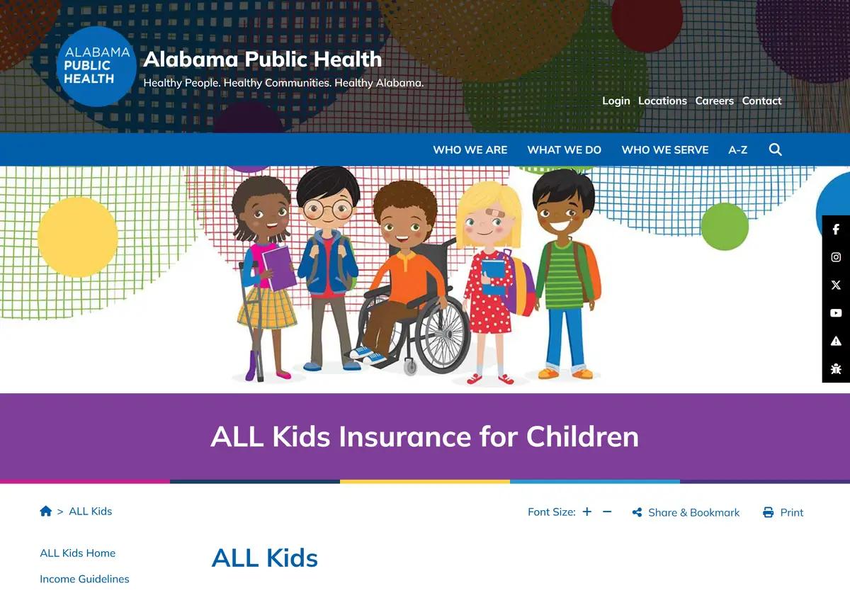 The Alabama ALL Kids program page.
