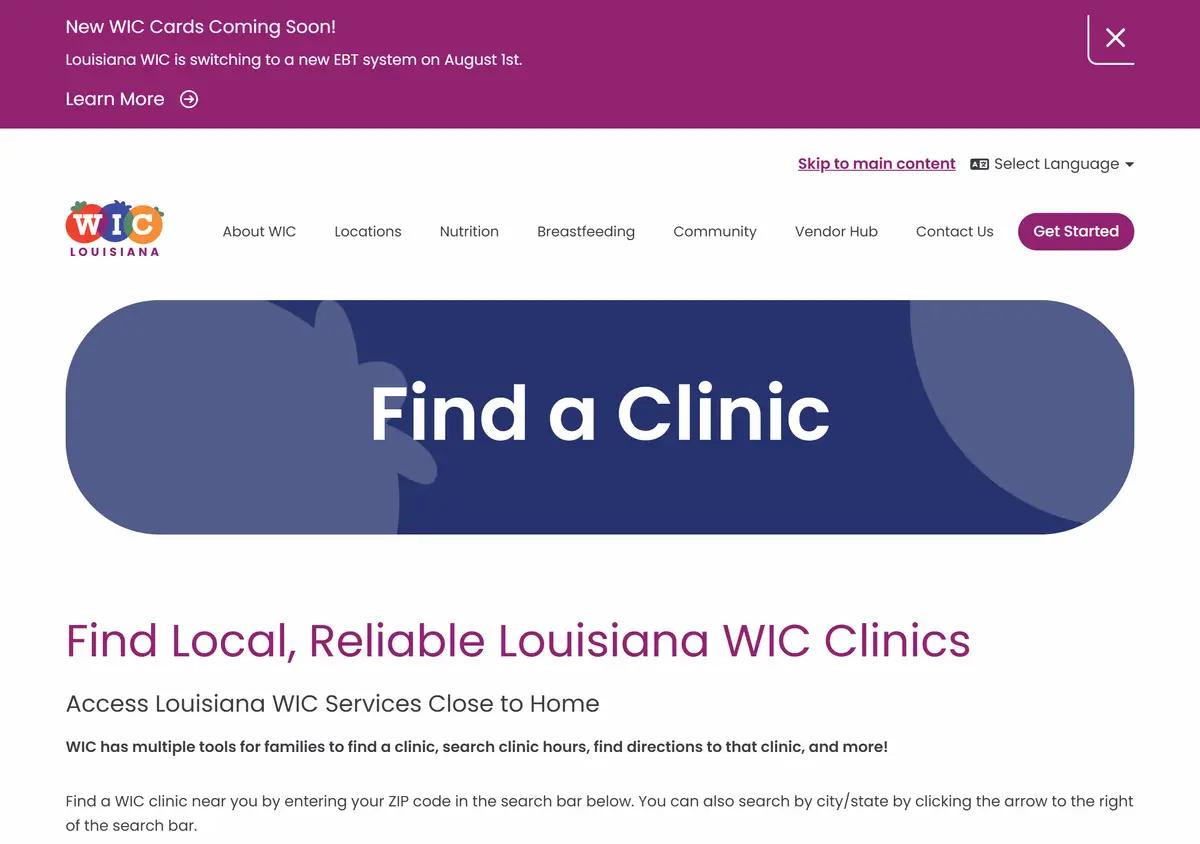The LouisianaWIC.org find-a-clinic page.