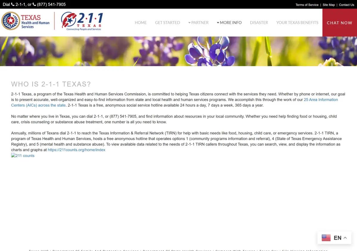 The 2-1-1 Texas about page.