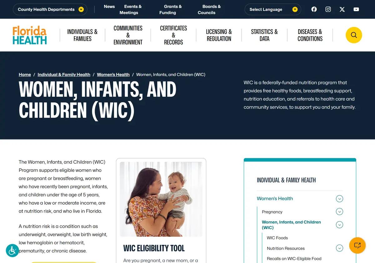 The Florida Department of Health WIC page.