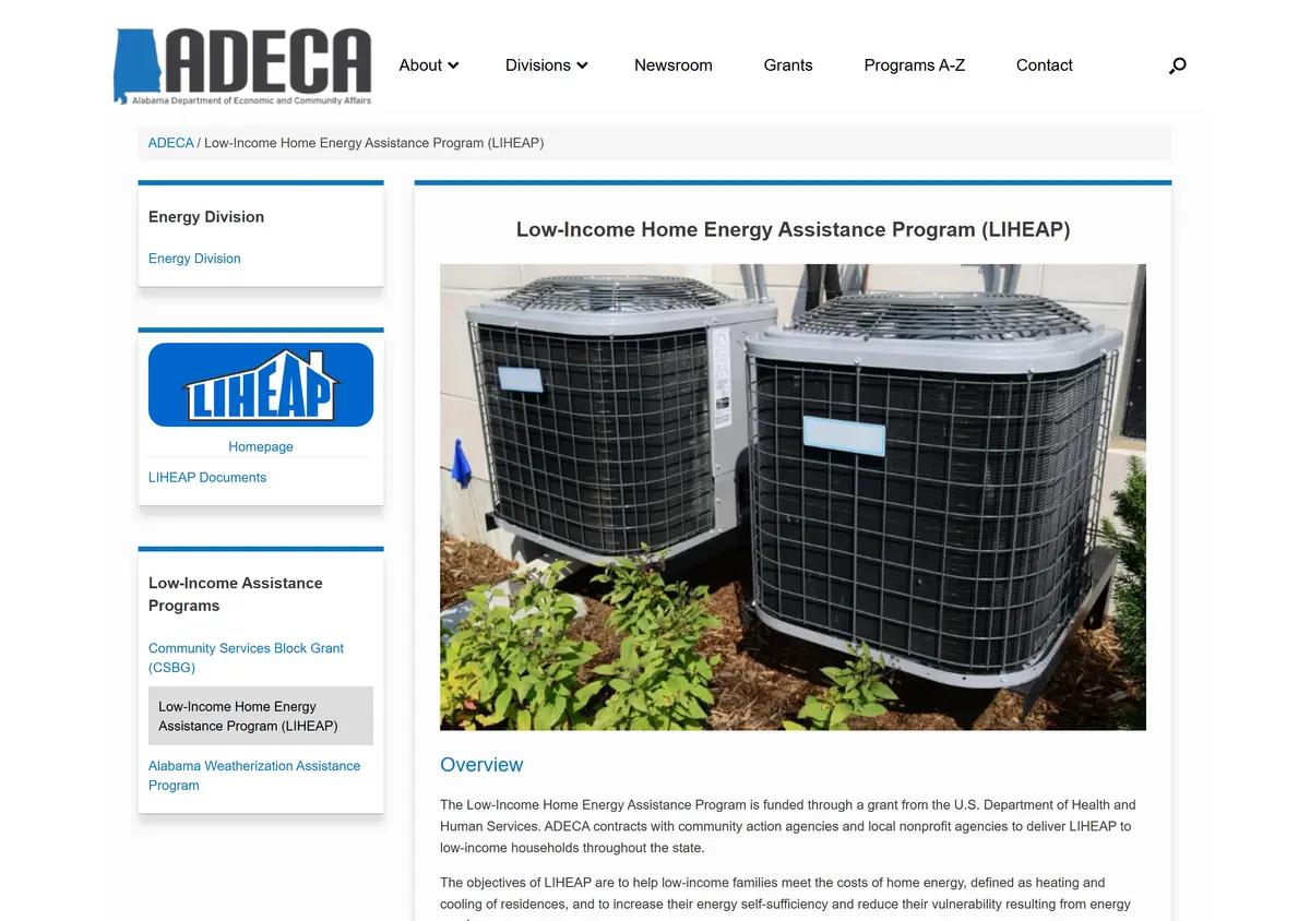 The Alabama ADECA LIHEAP page.