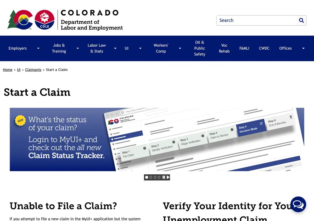 The Colorado file-a-claim page.