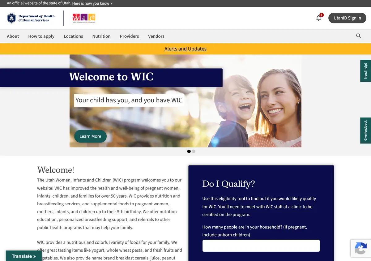 The Utah WIC homepage.