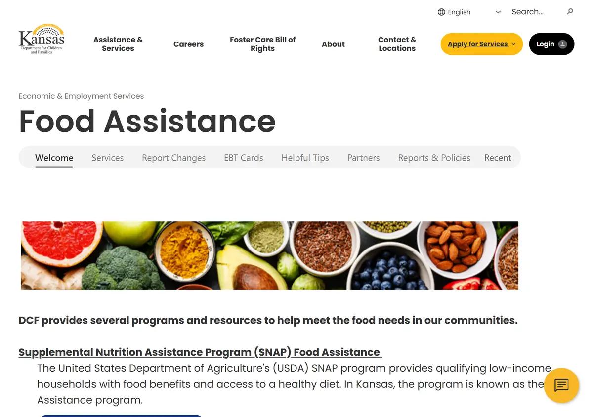 The Kansas DCF Food Assistance page.