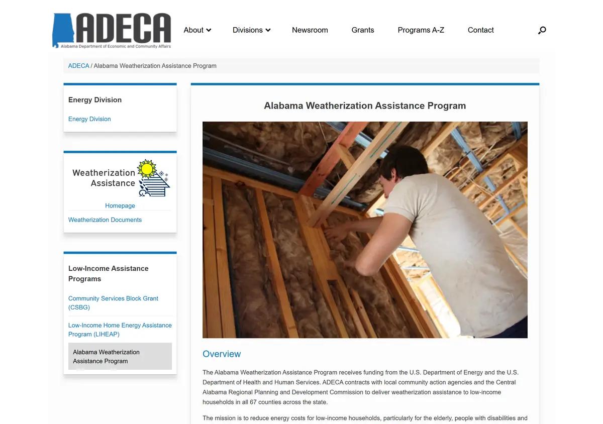 The Alabama ADECA weatherization page.