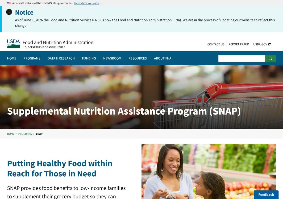 The USDA SNAP program page.
