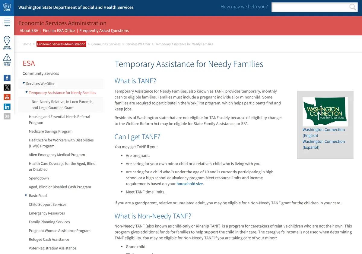 The DSHS TANF program page.
