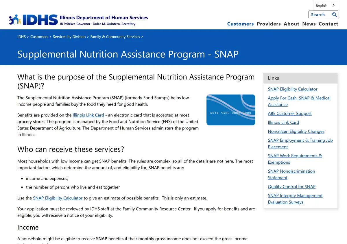 The Illinois DHS SNAP program page.