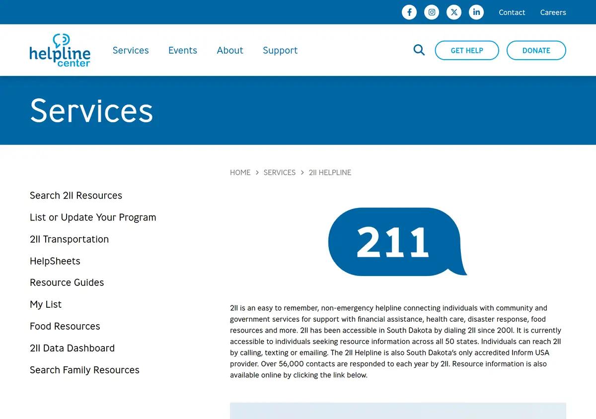 The Helpline Center 211 helpline page.