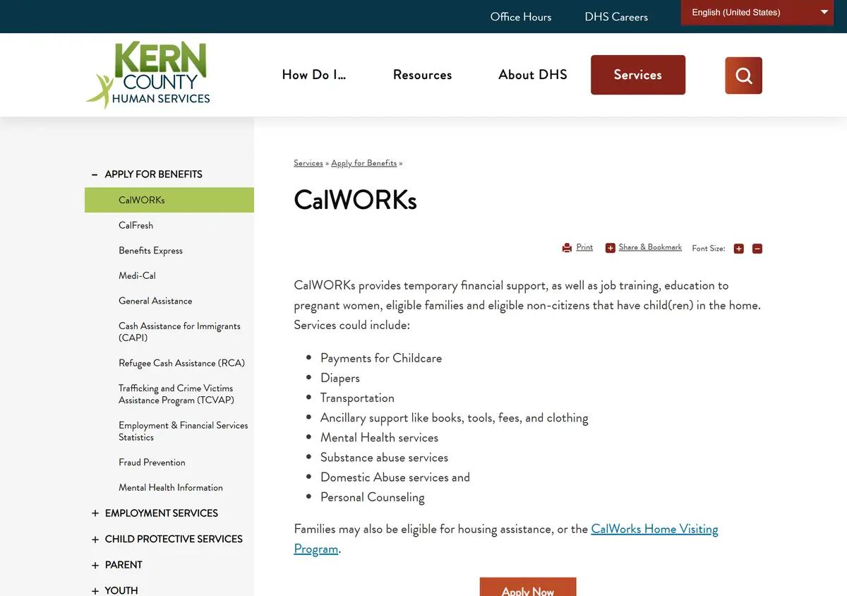 The Kern County DHS CalWORKs page.