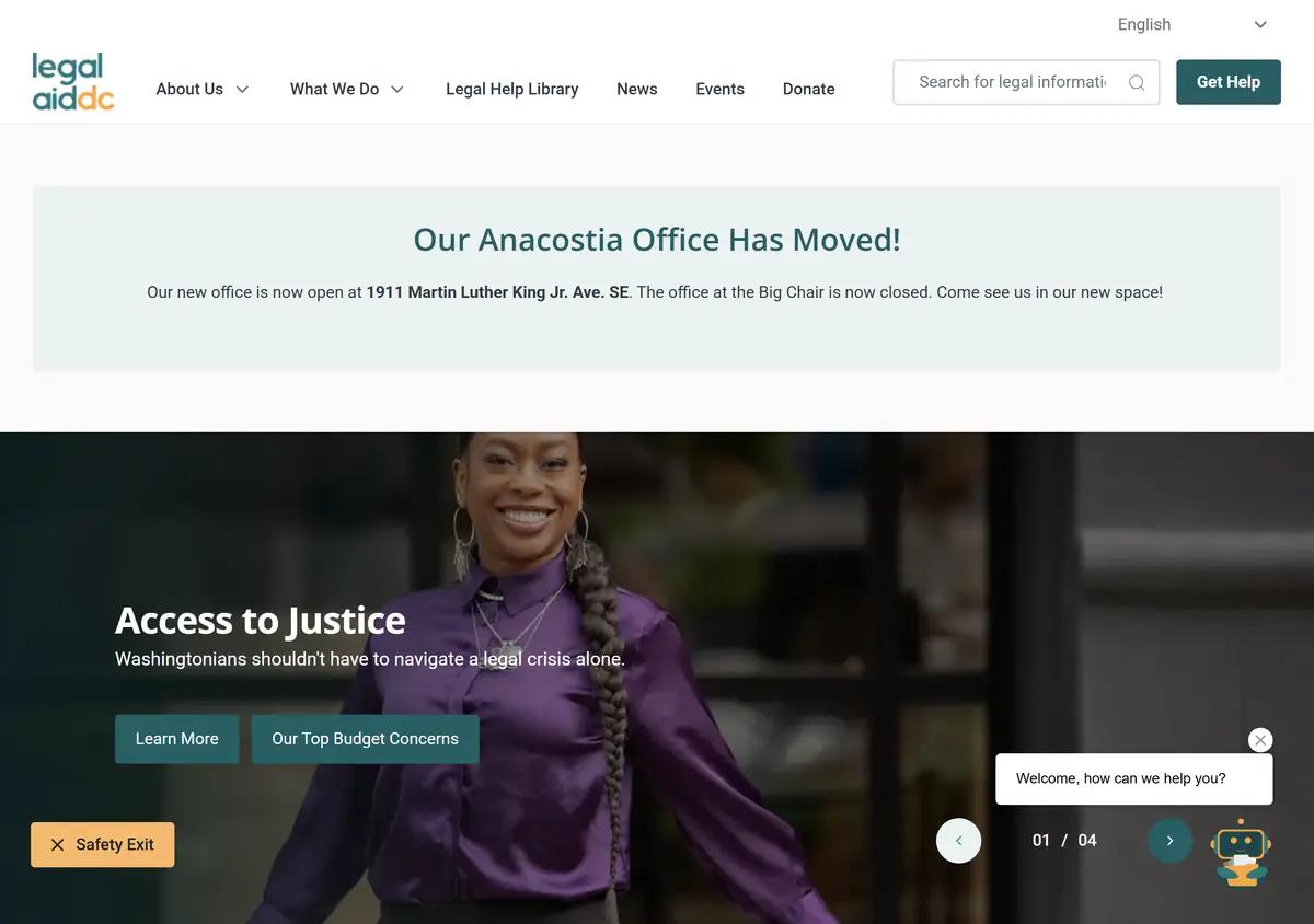 The Legal Aid DC homepage.