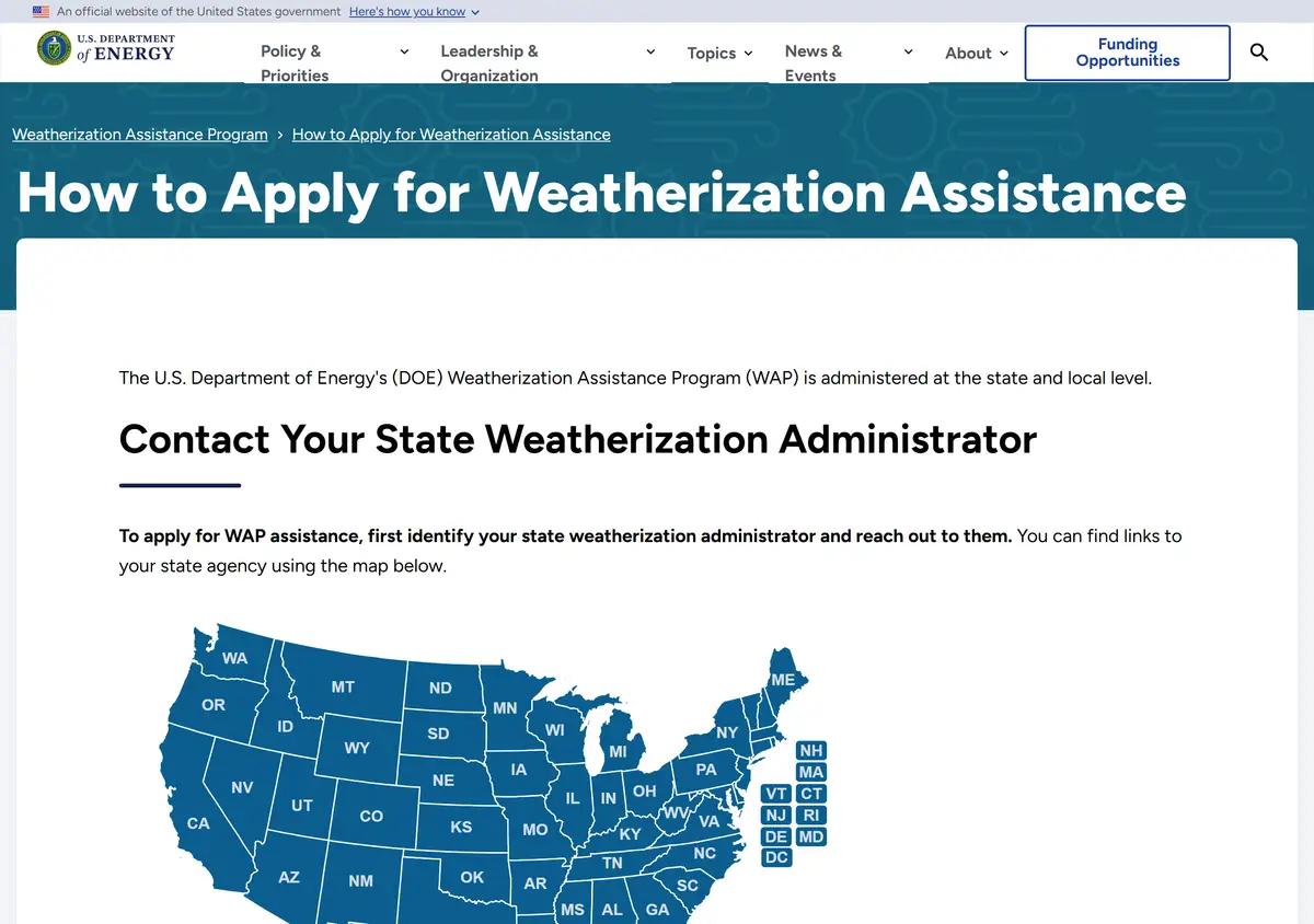 The federal weatherization how-to-apply page.