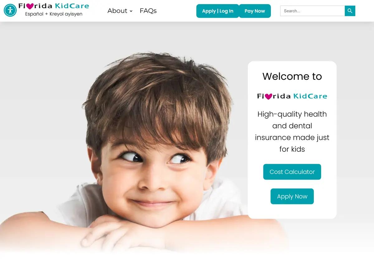 The Florida KidCare homepage.