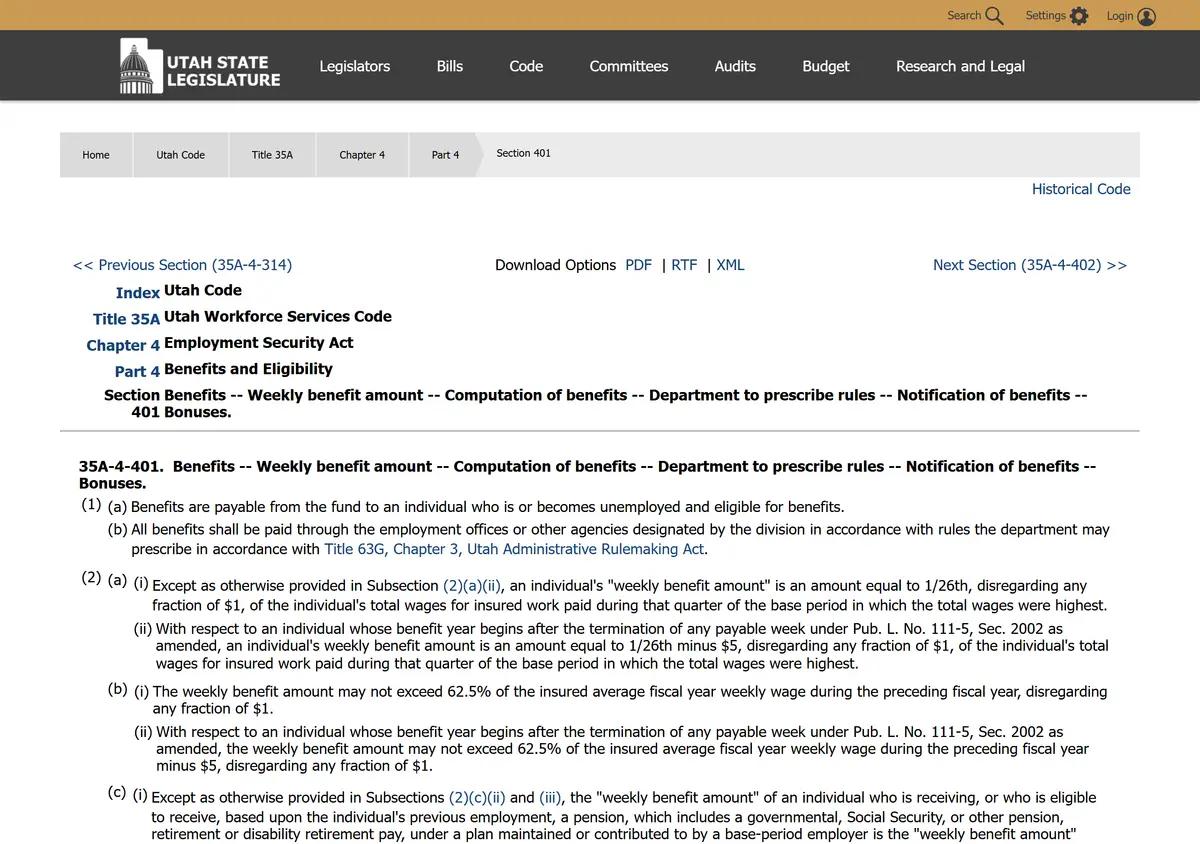 Utah Code section 35A-4-401 on the state legislature site.