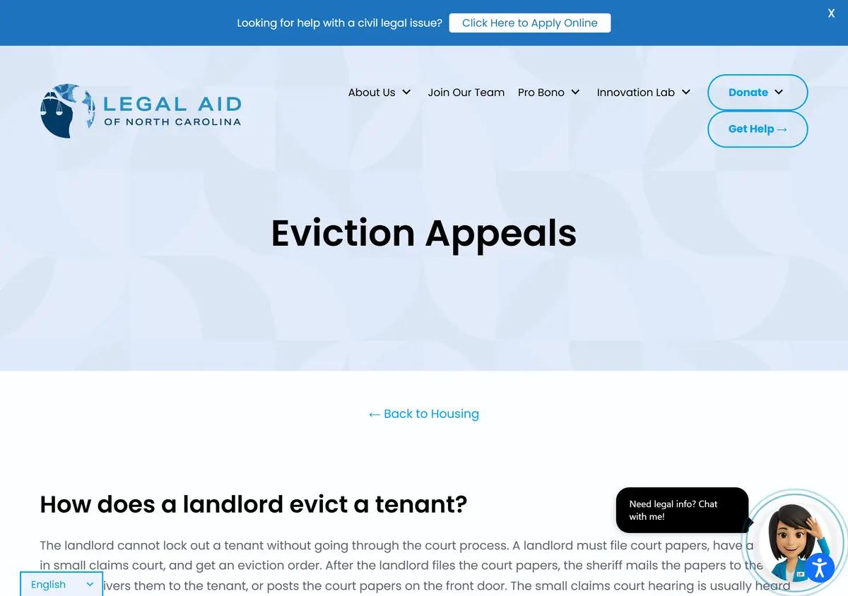 The Legal Aid NC eviction self-help library.